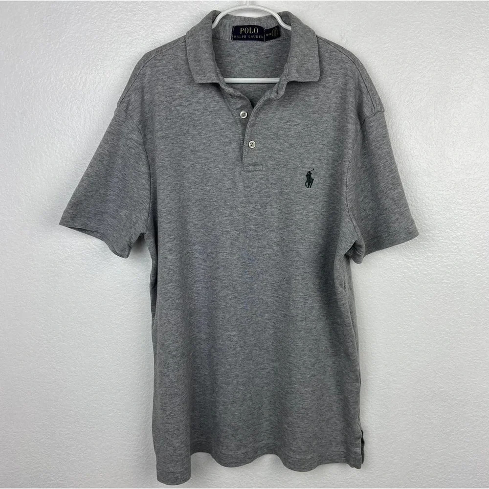 Polo Ralph Lauren Boys Heather Gray Cotton Knit Button Polo Size Medium